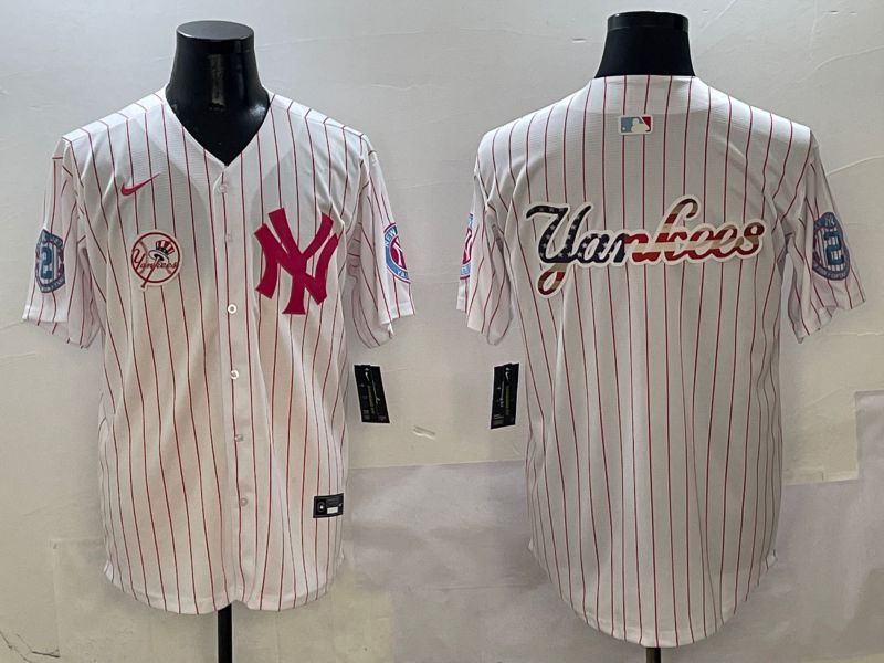 Men New York Yankees Blank White Stripe Jointly Name Nike 2025 MLB Jersey style 9
